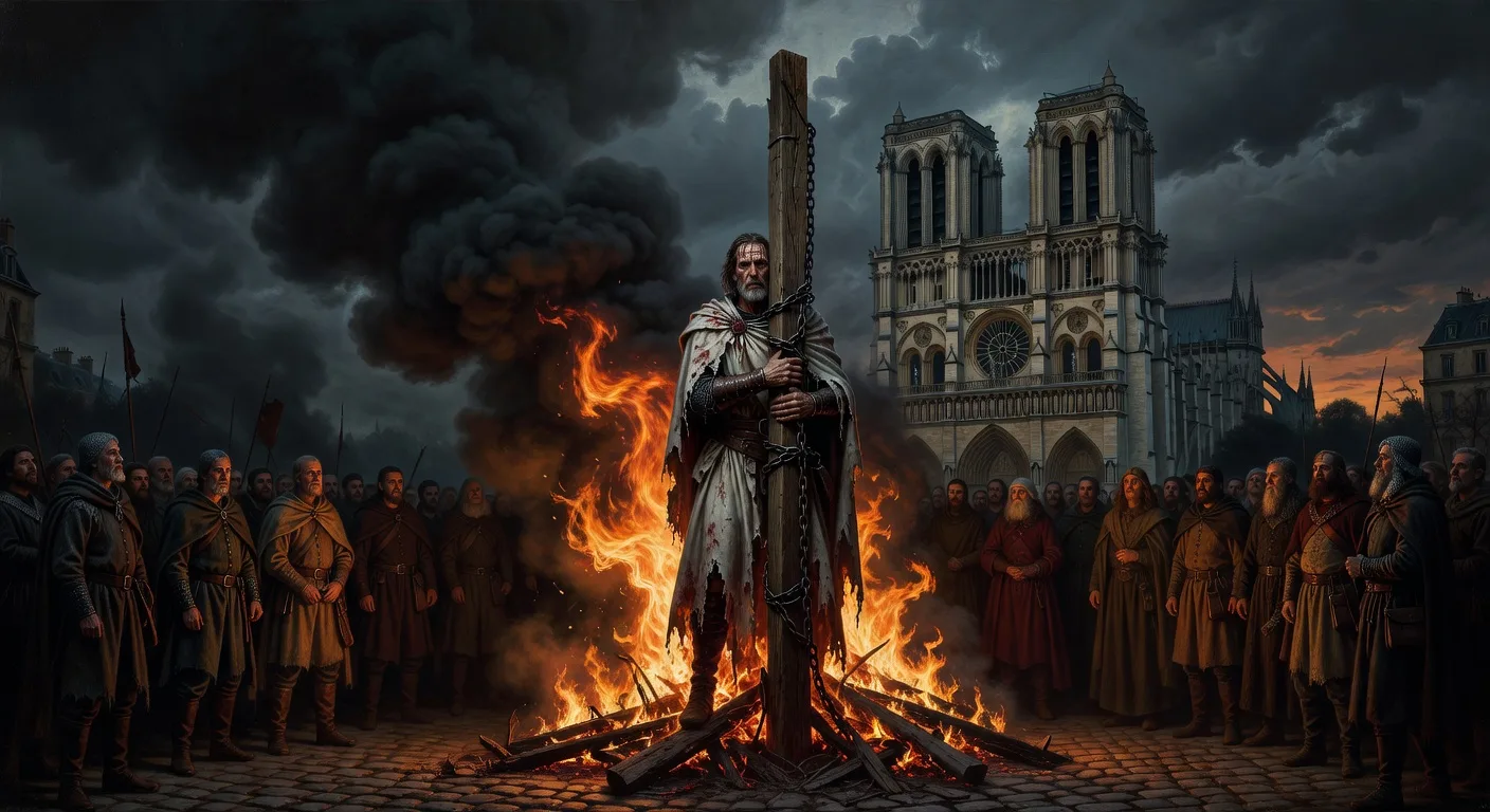 Jacques de Molay, last Templar Grand Master, burned at the stake in Paris 1314