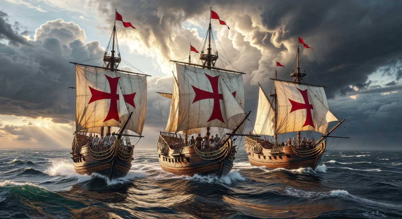 Columbus ships with Templar cross pattée on the sails