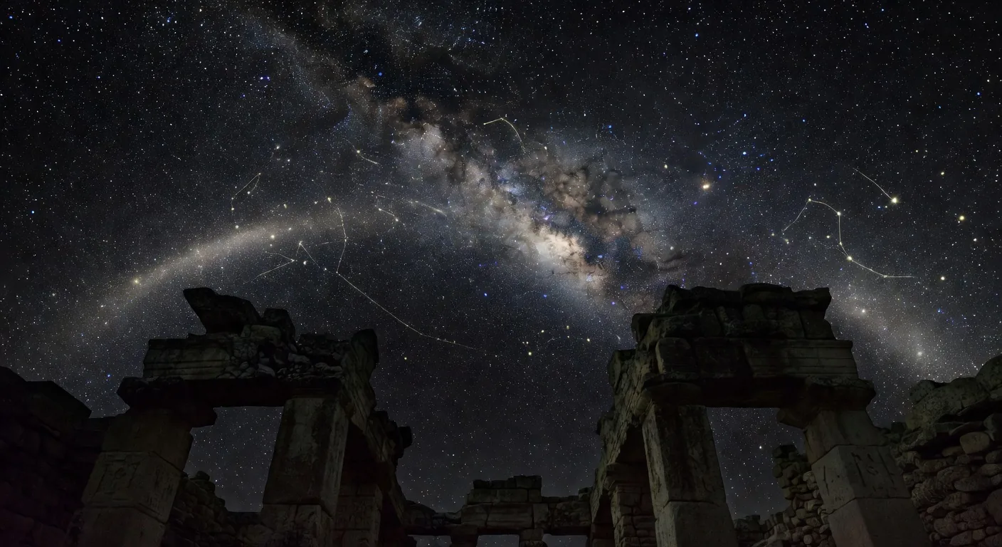 Ancient star map with celestial alignments