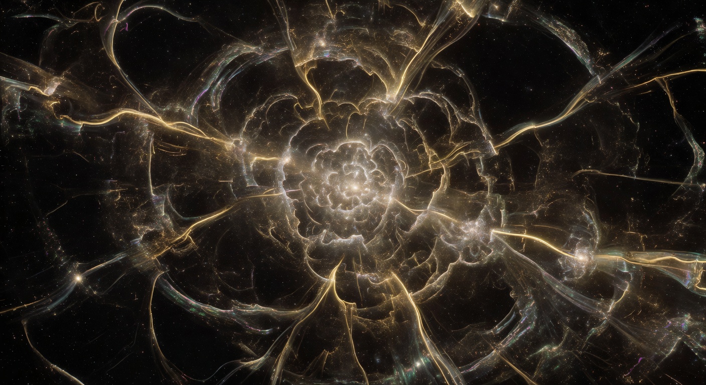 The large-scale structure of the universe revealed as a cosmic web of luminous plasma filaments connecting galaxy clusters like a neural network