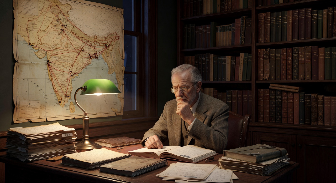 Ian Stevenson at his University of Virginia desk surrounded by international case files, a map of cases pinned to the wall behind him
